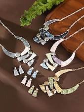 Χαμηλού Κόστους Γυναικείο Κολιέ-Γυναικείο σετ κολιέ και σκουλαρίκια από μποέμικο κράμα, πολύχρωμα γεωμετρικά κοσμήματα με υφή, κομψά αξεσουάρ boho στυλ για γυναίκες, ιδανικά για casual ντύσιμο, διακοπές, φεστιβάλ και πάρτι
