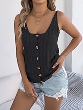 economico Serbatoio Semplice-Per donna Top a maglia a coste Canotta Maglietta Bottoni Tinta unica Moda Classico Casual Senza Maniche Collo quadrato Top Regolari Quotidiano Uscire Weekend Nero Bianco Cachi Estate Primavera