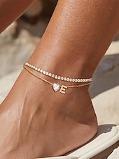 billige Valentinsdag-Ankelkjede med initialer til kvinner og hjerteformet cz-anheng, ankelkjede i legering med bokstaver, 26 alfabetalternativer, justerbar kjede, elegante minimalistiske smykker til valentinsdag og morsdagsgaver