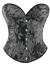 billiga Korsetter-Dam Shapewear Mode Retro Sexig Blommig Knappar Dagligen Semester Fest Ärmlös Över axeln Svart Rodnande Rosa Rubinrött Brun Grön Sommar Vår Höst Normal