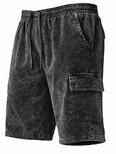  Herren Shorts Freizeitshorts Acid Wash Shorts Kordelzug Elastischer Bund Mehrere Taschen Einheitliche Farbe Komfort Atmungsaktiv Knielang Täglich Streetwear Urlaub Mode Vintage-Retro Blau Schwarz