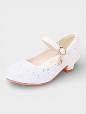 ieftine Copii și fetița cu flori-Pantofi Mary Jane cu sclipici pentru fetițe, cu toc jos, față strălucitoare și curea cu cataramă sigură, pantofi eleganți în stil prințesă pentru fete, pantofi perfecți pentru fetițe de nuntă și