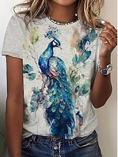 economico Maglietta Animali-Per donna Maglietta Stampato Floreale Grafico Animale Vintage Elegante Classico Manica Corta Girocollo Top Regolari Quotidiano Weekend Blu Blu Reale Verde scuro Viola Beige Estate Primavera