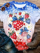  Independence Day Patriotic Women's T Shirt Graphic Flag Vintage Stylish Casual Short Sleeve Crew Neck Regular Tops Daily Weekend Print Blue White Red Royal Blue Sky Blue Summer Spring