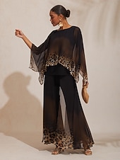 preiswerte Damenhosen-Chiffon-Strickhose mit Farbverlauf und Leopardenmuster, weites Bein, perfekt für Urlaubspartys