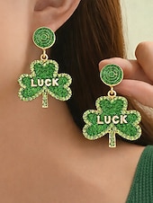 abordables Accesorios-Pendientes de trébol para mujer: aleación, varios estilos, verde, ideal para el Día de San Patricio, uso diario.