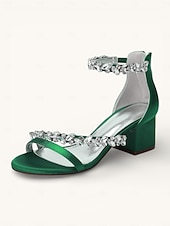 economico Damigella d&amp;#39;onore-scarpe con tacco color champagne per damigelle d'onore da donna – sandali da sposa con tacco a blocco e punta aperta, cinturini impreziositi da cristalli, eleganti scarpe da sposa per feste