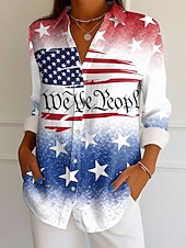 preiswerte Unabhängigkeitstag Top-Unabhängigkeitstag Patriotisches Damen Hemd Bluse Grafik Flagge Vintage Alltag Stylisch Langarm Hemd Kragen Reguläre Oberteile Alltag Druck Gelb Rot Lila Grün Frühling Herbst Winter