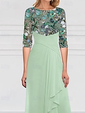 ieftine Lungimea podelei-Linia -A Lungime Podea Brodat cu mărgele Rochie pentru invitata de nunta Rochie formala Rochie Mama Miresei Manșon Jumate Bateau Elegant Simplu Luxos Oficial Invitat la nunta Șifon Dantelă Dantelă cu