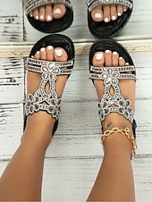 お買い得  花嫁-クリスタルのディテールが施されたシルバーの装飾が施された女性用フラットサンダル。ビーチでの結婚式に最適なエレガントなブライダルシューズ。