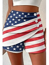  pantaloncini chino da donna per il giorno dell'indipendenza americana, pantaloncini a farfalla, pantaloni corti vintage alla moda, a vita alta, con stampa grafica della bandiera americana, microelastici, per le vacanze, per strada, blu e rossi, estivi