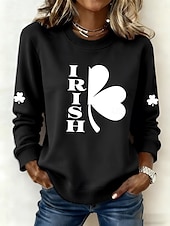 olcso St Patrick pulóverek és pulóverek-Női Pulóver pulóver Kapucnis felsők Nyomtatott Grafika Lóhere Divat Alkalmi Hosszú ujj Terített nyak Normál felsők Utca Hétköznapi Szürkészöld Fekete Fehér Lóhere Tavasz Ősz Tél