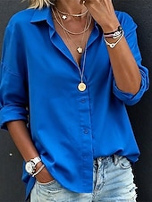 preiswerte Einfache Blusen-Damen Bluse Elegante Oberteile Gerafft Patchwork Knöpfe Einfarbig Einfach Elegant Vintage Damen Langarm Hemdkragen Normale Oberteile Täglich Arbeit Ferien Blau Hellgrün Grün Rosa Grau Herbst Winter