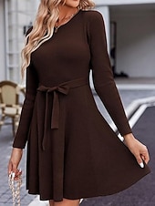 billiga Vita fritidsklänningar-Dam Mini klänning Vit klänning Sweat Klänning Elegant Mode Modern Utomhus Semester Utekväll Smal Slät Långärmad Rund hals Vit Vinröd Marinblå Mörkgrön Vår Höst