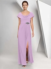 cheap Floor Length-A-Line Floor Length Wedding Guest Dress Chiffon Dress Formal Dresses Mother of the Bride Dress Cap Sleeve Crew Neck Elegant Simple Wedding Guest Semi Formal Chiffon with Crystals