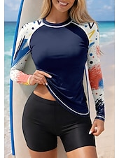 cheap Surfing Tankinis &amp; Bikinis-Women's Rash guard Swimsuit Rash Guard Tankini Swimsuits Abstract Color-blocking 2 Piece Removable Pad Boyleg UV Sun Protection UPF50+ Elastic Long Sleeve Swimwear Sun Shirt Surfing Canoeing Water