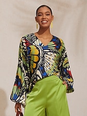 halpa paitoja, toppeja ja puseroja-viidakkoperhonen silkkinen satiinitoppi