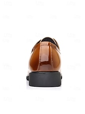 abordables Zapatos Derby-Zapatos de vestir de charol marrón brillante para hombre, elegantes zapatos formales para bodas, ideales para novios, padrinos de boda e invitados a la boda, cómodos y elegantes para ocasiones formales de boda.