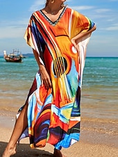 cheap Stripe&amp;Geometric Dress-Women's Maxi Dress Beach Dress Casual Dress Boho Dress Cover Up Elegant Fashion Modern Outdoor Vacation Going out Loose Fit Abstract Half Sleeve V Neck Blue Pink Royal Blue Orange Summer Spring