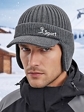 economico Cappelli da uomo-Cappello da uomo in maglia con paraorecchie – vari colori, materiale in maglia di poliestere, caldo e comodo per gli sport invernali e le attività all'aperto