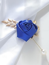 abordables Boda ACC-Pin de solapa de rosa de poliéster para hombre, varios colores, elegante accesorio para bodas y fiestas con detalles de perlas.