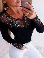 Χαμηλού Κόστους Επίσημες Μπλούζες-Γυναικεία Καλοκαιρινές κορυφές Μπλούζα Ντυτές μπλούζες Σουρωτά Κουρελού Δίχτυ Σκέτο Κομψό Βίντατζ κυρίες Μακρυμάνικο Στρογγυλή Ψηλή Λαιμόκοψη Κανονικά μπλουζάκια Καθημερινά Δουλειά Αργίες Μαύρο