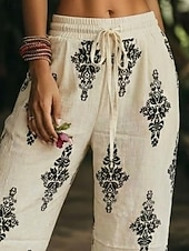 economico Pantaloni Boho-Per donna Gamba larga Pantaloni Vacanza Moda Boho Lunghezza intera Misura del girovita medio Grafico Geometrico Tasca Elastico in vita Stampato Comodo Traspirabilità Inelastico Quotidiano All'aperto
