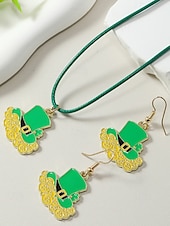 olcso kiegészítők-Női ötvözet anyagból készült Szent Patrik-napi nyaklánc és fülbevaló szett lóhere, kalap és lóhere mintákkal, tökéletes Szent Patrik-napra, mindennapi viseletre és ünnepi alkalmakra.