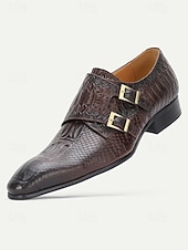 cheap Monk Shoes-Men's Brown Crocodile Print Monk Strap Shoes – Premium Leather with Stylish Buckle Design, Perfect for Weddings, Formal Events and Office Wear