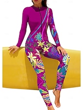 お買い得  ワンピースラッシュガード-女性用 レギュラー ラッシュガード フルボディラッシュガード 水着 花 トロピカル風 カラーブロッキング 内蔵ブラ付き フロントファスナー UVサンプロテクション UPF50+ 伸縮性 フルボディー スイムウェア サーフィン カヌー ビーチ 夏