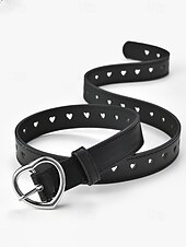 baratos Dia dos Namorados-Cinto feminino ajustável com fivela em formato de coração, em couro sintético, disponível em diversas cores, perfeito para presentes de Dia dos Namorados e para uso diário.