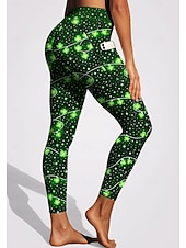 cheap Yoga Leggings &amp; Tights-St. Patrick Women's pilates leggings fitness pants Gym Leggings Pockets Stamp Duty Side Pockets Pilates Gym Gym Workout Tights Leggings Bottoms Trees / Leaves Clover Green and Black Dark Green Sports
