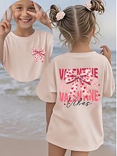 cheap Girl's 3D Playful Humor-Valentines Girls' 3D Graphic Bow tie T shirt Tee Short Sleeve 3D Print Summer Spring Sports Fashion Streetwear Kids 4-12 Years Crew Neck Casual Daily Outdoor Regular Fit