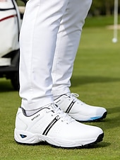 ieftine Încălțăminte de golf pentru bărbați-Pantofi de golf albi pentru bărbați, față respirabilă cu talpă amortizată, design atletic ușor, ideali pentru jucătorii de golf și terenurile de golf în aer liber