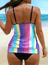 Χαμηλού Κόστους Τανκίνι-Γυναικεία Μαγιό τανκίνι 2 κομμάτι Αντρικά σλιπ Μαγιό Κουρελού Διακοπές Ρούχα παραλίας Γραφική Ριγέ Λαιμός σέσουλα Αμάνικο Μαγιό