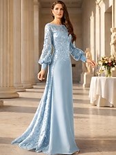 economico Lunghezza del pavimento-Linea ad A Lunghezza al pavimento Abito da invitata a nozze Abito Formale Abito da sera Abito da cerimonia per signora Manica Lunga Collo gioiello Elegante Formale Ospite di nozze Chiffon Con