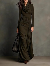 economico Abito Boho Western-Per donna Abito maxi Vestito Casual Attillato Abito aderente Elegante Moda Moderno All'aperto Vacanza Uscire Vestibilità regolare Semplice Manica Lunga Scollo a Cascata Verde Primavera Autunno