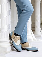 cheap Monk Shoes-Men's Beige and Blue Faux Leather Loafers – Trendy Design for Stylish Weddings and Special Occasions