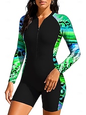 abordables Rash Guards Une Pièce-Femmes Combinaison de Plongée Rash Guard Maillot de bain Ensemble maillot de bain Abstrait Coussin amovible ​fermeture éclair sur le devant Jambe mi-cuisse Protection Solaire UV UPF50+ Ultra Léger