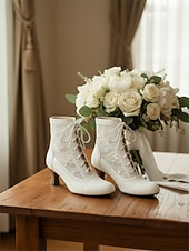 abordables novia-Botines blancos con cordones vintage de los años 30 para mujer con inserciones de encaje floral: elegantes tacones de estilo retro para eventos formales, bodas y fiestas.