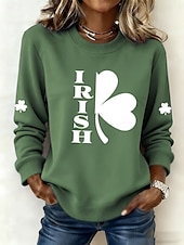 olcso St Patrick pulóverek és pulóverek-Női Pulóver pulóver Kapucnis felsők Nyomtatott Grafika Lóhere Divat Alkalmi Hosszú ujj Terített nyak Normál felsők Utca Hétköznapi Szürkészöld Fekete Fehér Lóhere Tavasz Ősz Tél
