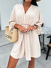 preiswerte Weiße Freizeitkleider-Damen Minikleid Weißes Kleid Mode Modern Outdoor Strand Urlaub Normale Passform Einfach Kurzarm V Ausschnitt Schwarz Orange Khaki Rosenrot Sommer Frühling Herbst