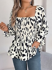 economico Bluse Floreali-Per donna Camicia Blusa Top in chiffon Leopardo Elegante Classico Moderno Manica Lunga Collo quadrato Top Regolari Quotidiano Ferie Uscire Nero Bianco Verde Primavera Autunno