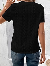 economico T-shirt semplice-Per donna T-shirt con ricamo a occhielli Tinta unica Vintage Elegante Casual Manica Corta Scollo a V Top Regolari Quotidiano Uscire Nero Bianco Blu turchese Estate Primavera