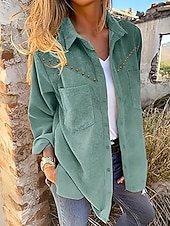 economico Bluse Semplici-Per donna Camicia Camicia button-down Camicia casual Tasca Bottoni Semplice Vintage Elegante Classico Manica Lunga Colletto a Camicia Top Regolari Quotidiano Ferie Uscire Marrone Verde Estate