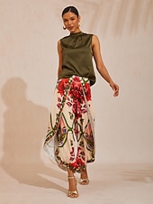 halpa Taide ja Suunnittelu Paidat-Havaijilainen palmunvärinen silkkinen satiinitoppi