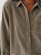  Dame Skjorte Dressy topper Lomme Knapper Helfarge عادي Årgang søt stil Stilfull Langermet Skjortekrage Vanlige topper Daglig Arbeid Ut på byen Kamel Høst Vinter