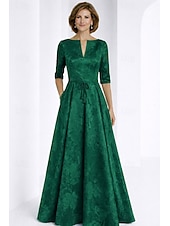 abordables Largo del piso-Corte A Hasta el Suelo Vestido Invitada Boda Vestido formal Vestido de la Llamarada Vestido de Madrina Media Manga Escote en Pico Elegante Vintage Formal Jacquard con Lazo(s)
