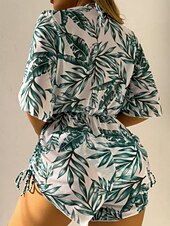 levne 3dílná sada bikin-Dámské Plavky Bikiny Tři kusy Odvážné Plavky Štíhlý Volná záda prázdniny Oblečení na pláž Květinový Grafika Ponořit se Bez rukávů Plavky