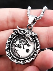 cheap Men's Jewelry-Men's Viking Style Alloy Necklace – Dragon and Wolf Pendant, Yin-Yang Design, Perfect for Casual Everyday Wear
